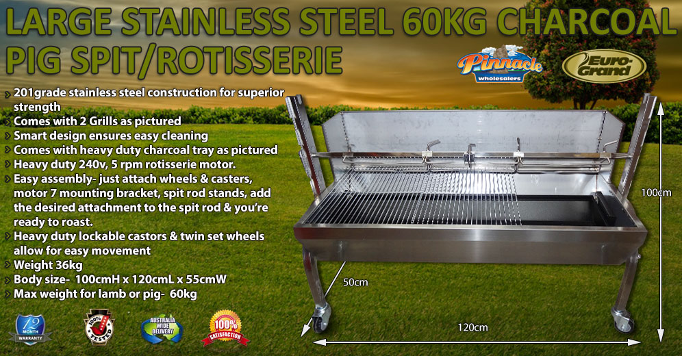 Large 60kg Bbq Stainless Steel Charcoal Pig Spit